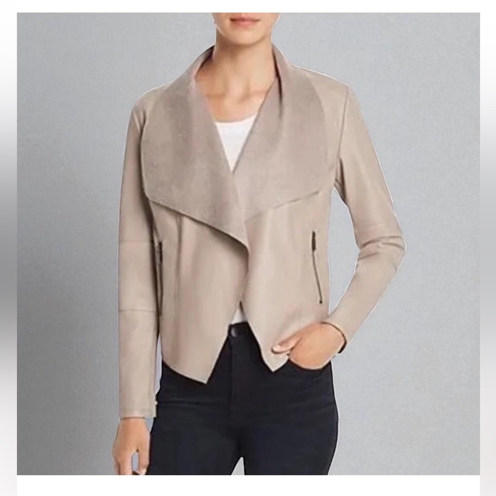 Bagatelle Collection Faux Leather Drape Jacket – Taupe | Size Small